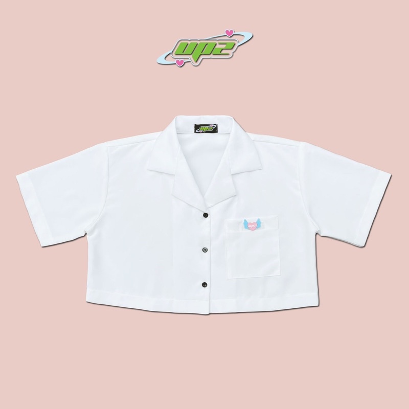 UPZ Áo Sơmi Tay Ngắn Croptop Nữ Cổ Danton Mạc Trái Tim (3 Màu)