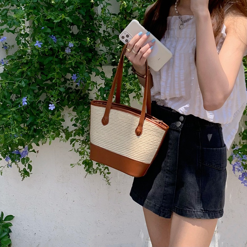 Túi Cói Đeo Dưới Cánh Tay Cỡ Lớn Kiểu Retro Cá Tính