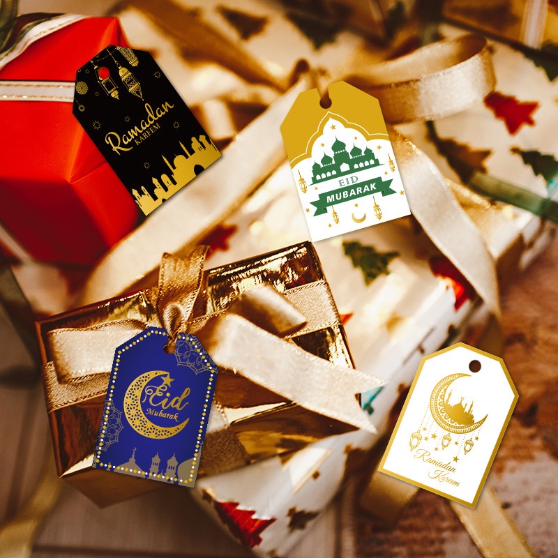 Set 48 Thẻ Giấy Treo Hộp Món Tráng Miệng Kèm Dây Thừng In Họa Tiết Eid al Fitr DIY Trang Trí Lễ Hội