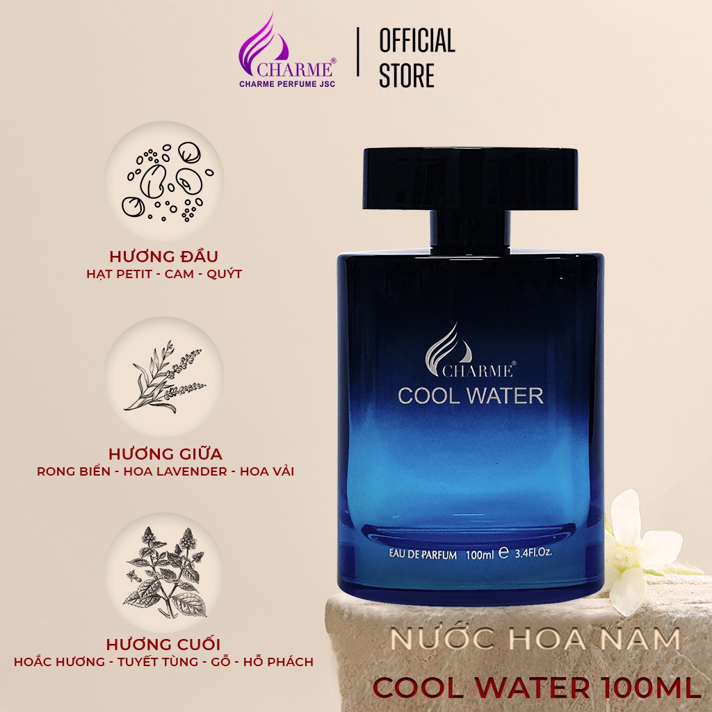 Nước hoa nam chính hãng CHARME Cool Water cao cấp lưu hương lâu trên 8 giờ hương thơm mạnh mẽ thanh lịch chai 100ml