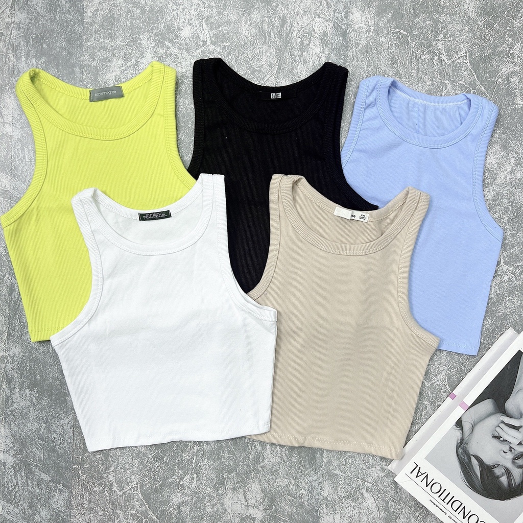 Áo Croptop 3 Lỗ khoét vai màu trơn Pastel Chuẩn Dáng Năng Động thun tăm mềm mịn 13899 FIORI STORE