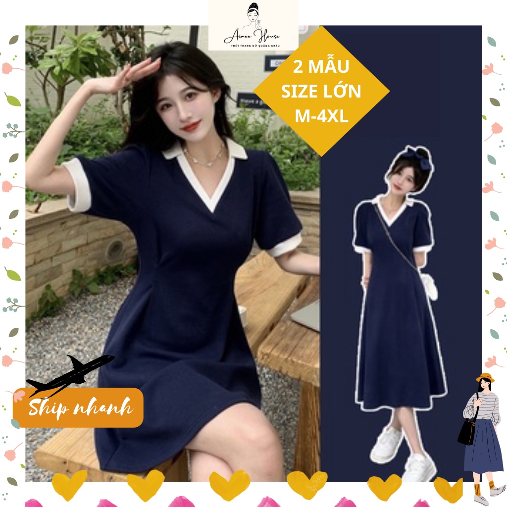 Đầm POLO Hack Dáng Aimeehouse Ôm Eo Cổ Chữ V Màu Xanh 2 Form Ngắn Và Dài