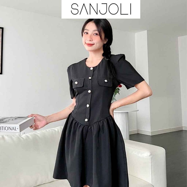 SANJOLI - VÁY CÔNG SỞ DỰ TIỆC NỮ TAY NGẮN DÁNG XÒE VD099