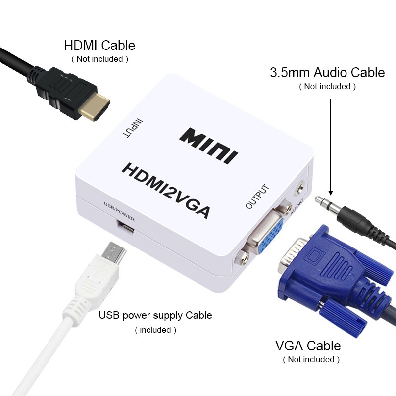HDMI to VGA,Đầu chuyển đổi Mini Hdmi sang Vga với âm thanh Hdmi2Vga 1080p tiện dụng