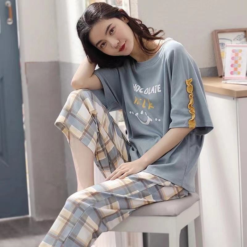 Bộ Đồ Ngủ Vải Cotton Tay Ngắn Dáng Rộng Cỡ Lớn Thời Trang Mùa Hè Cho Nữ