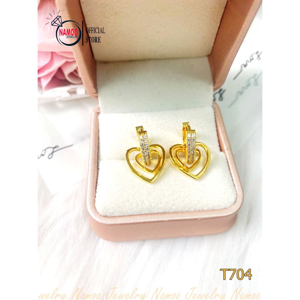 Bông Tai Nữ T704 Đính Đá Kiểu Dáng Trái Tim Cực Xinh Namoo Jewelry