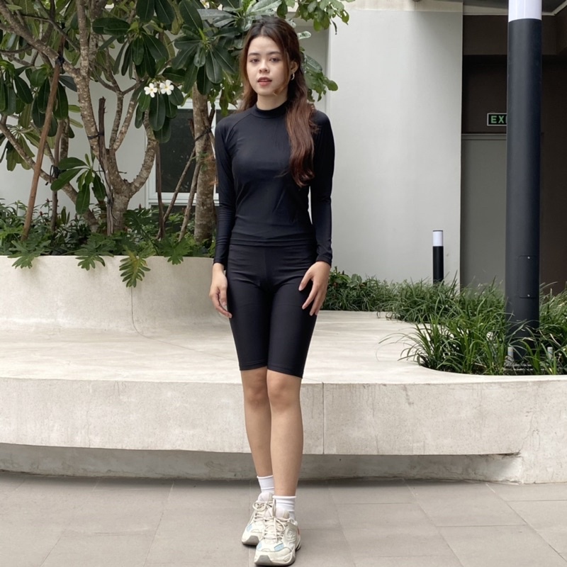 Đồ bơi nữ 2 mảnh tay dài quần lửng kín đáo đi biển đi bơi bikini thun lạnh dây kéo che khuyết điểm | DBN006