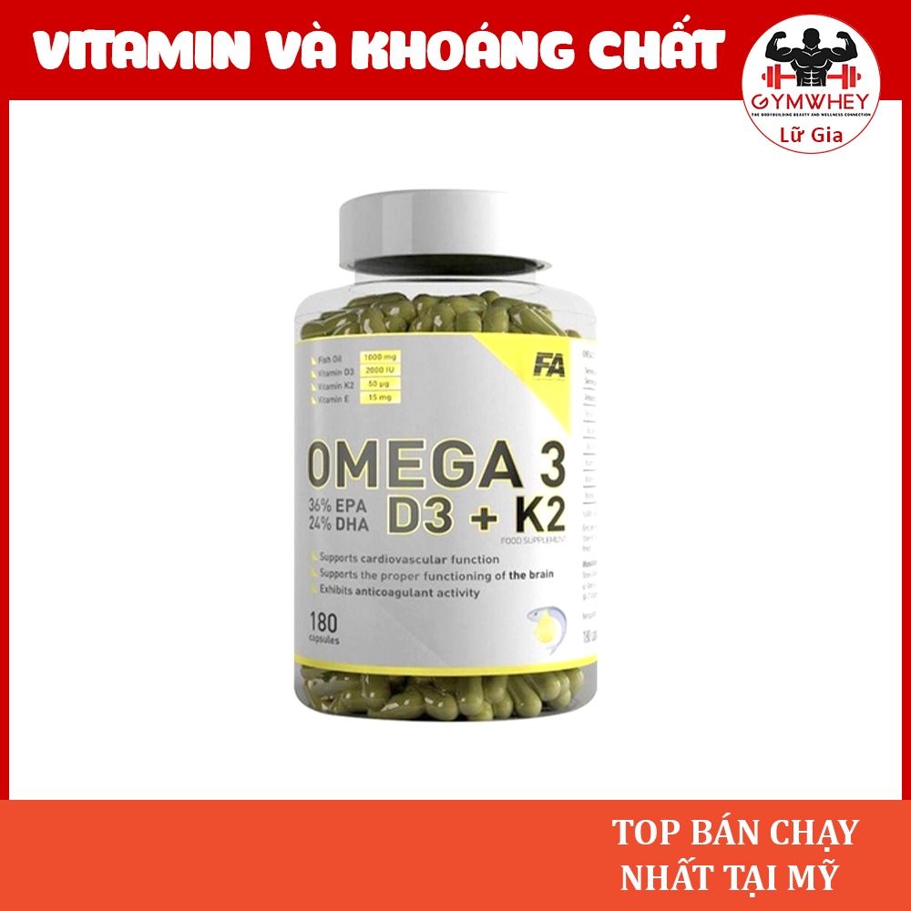 FA OMEGA 3 D3 K2 Dầu Cá Bảo Vệ Tim Mạch, Não Bộ Và Thị Lực 180 Viên