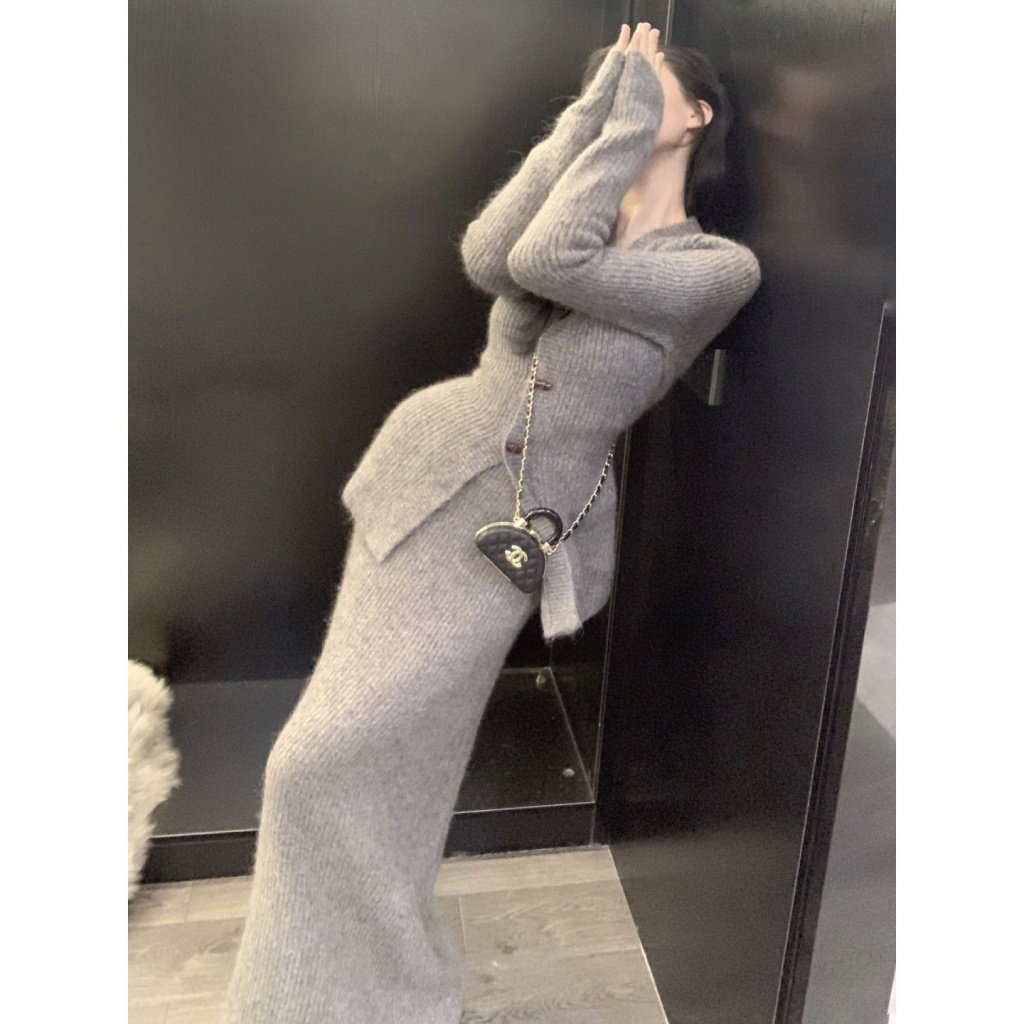 Bộ Áo Khoác Một Mảnh / Chân Váy Dài Màu Trơn Đơn Giản Chất Lượng Cao + Chân Váy Ôm Dáng Thời Trang Thu Đông