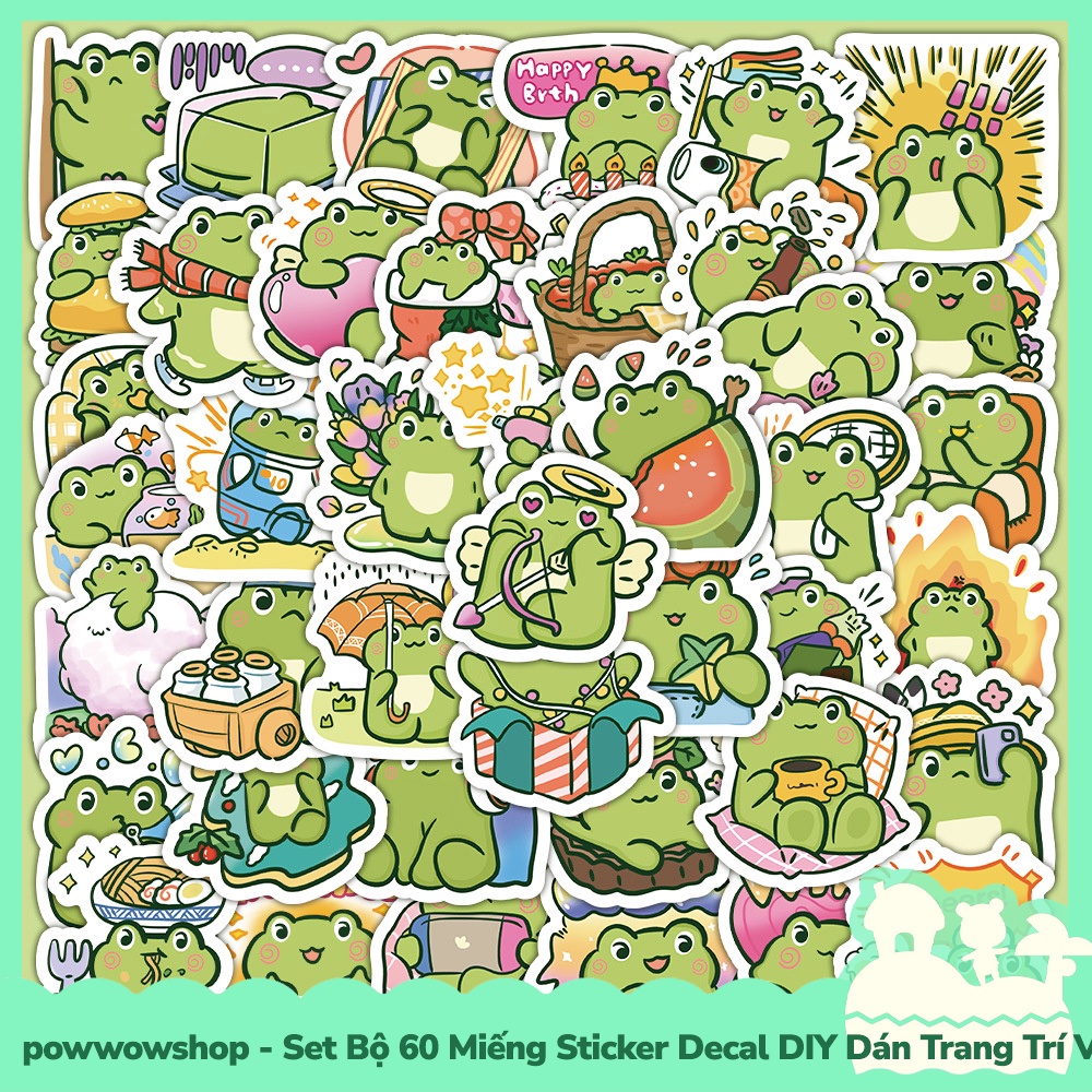 [Sẵn VN - Hỏa Tốc] Set Bộ 60/44 Miếng Sticker DIY Chống Thấm Nước Dán Trang Trí Vật Dụng Phong Cách Hoạt Hình Happy Frog