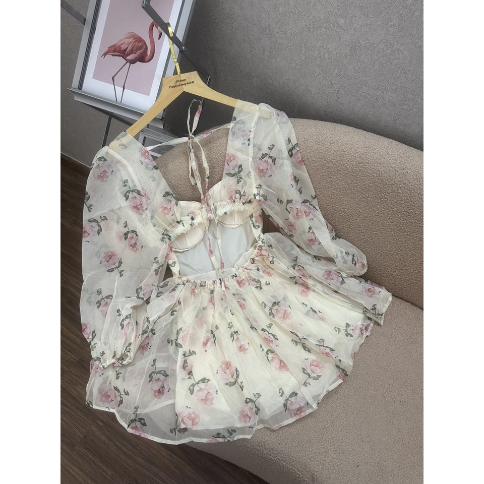 ĐẦM HOA TAY PHỒNG CUP NGỰC HỞ LƯNG