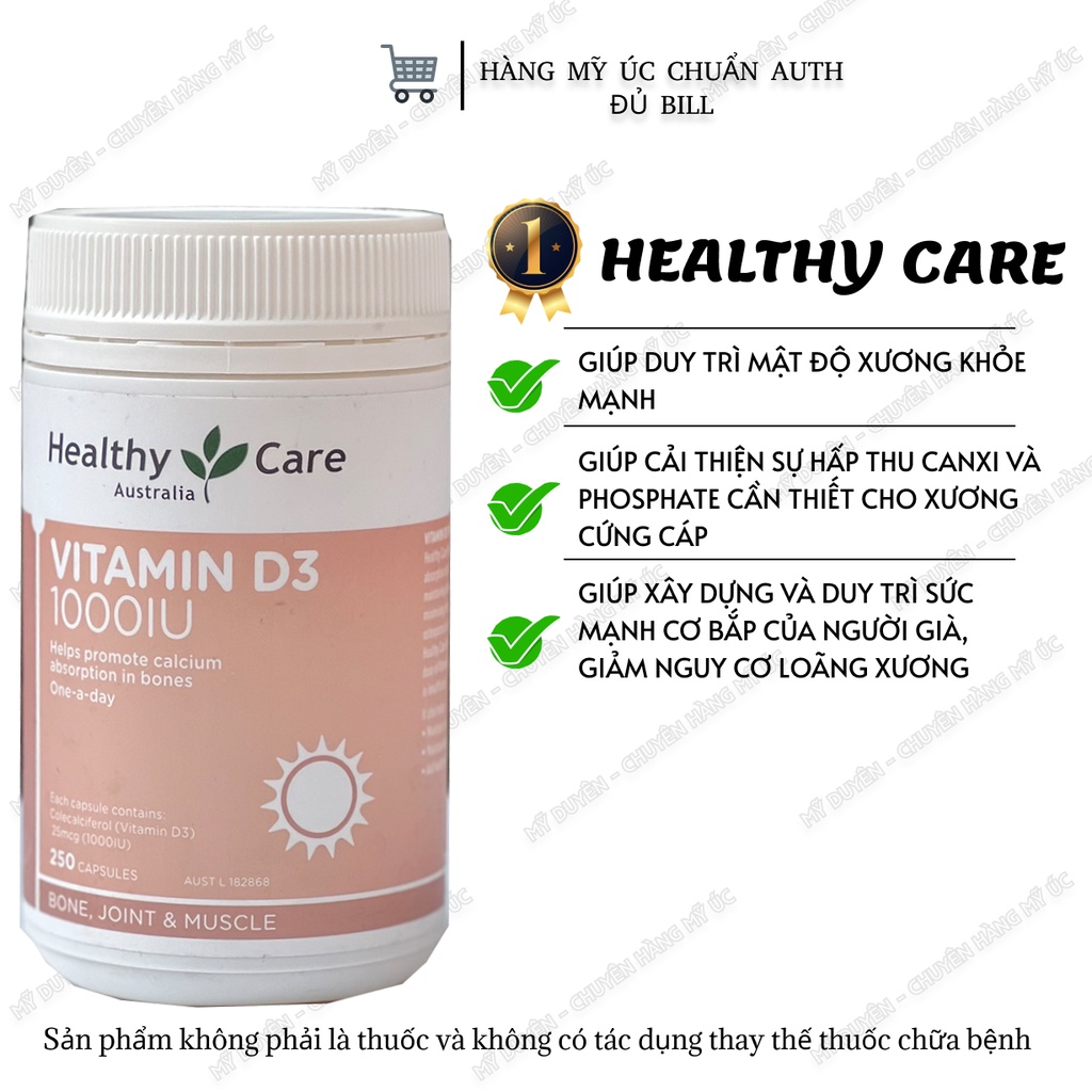 Viên uống Vitamin D3 1000IU Healthy Care 250viên