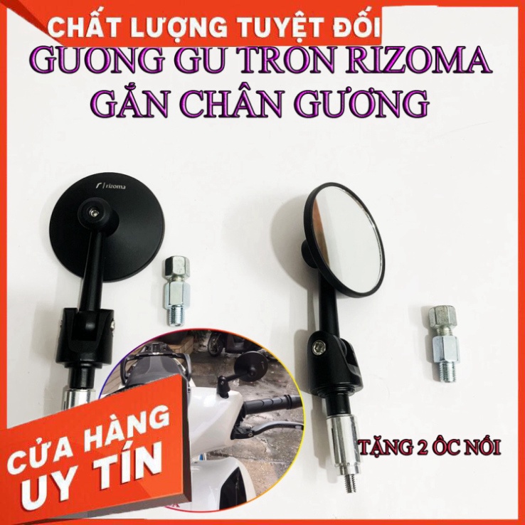 Gương Tròn Moto Mini BAR END Gương Rizoma Gắn Tay Lái Hoặc Chân Gương - Nhôm Mặt Kính Trắng - Kính tròn xe máy – Nhỏ Gọn