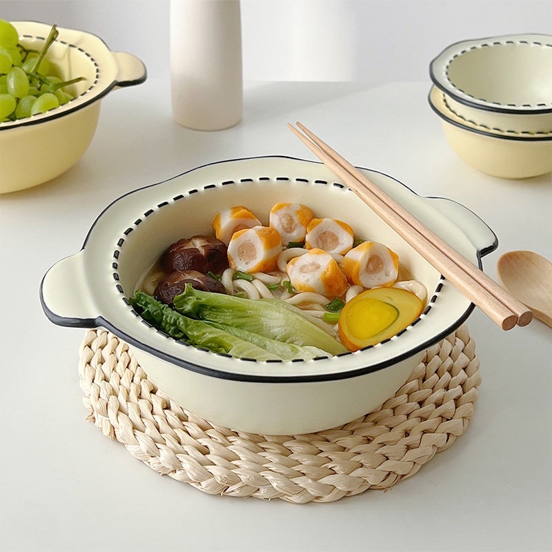 Bộ bát đĩa viền nét đứt, bộ bát đĩa pastel, bát đĩa decor