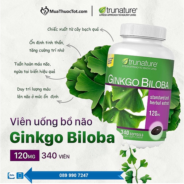 Viên Uống Bổ Não Tăng Cường Trí Nhớ Trunature Ginkgo Biloba 120mg 340 Viên