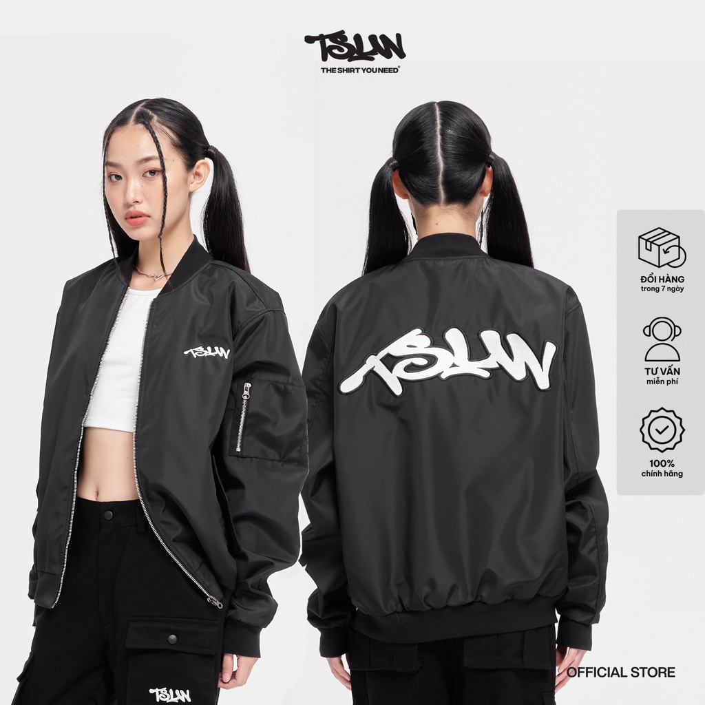 Áo Khoác TSUN Embroidered Bomber - Thêu - [UNISEX] - Vải Dù Ép Thun - Màu Đen