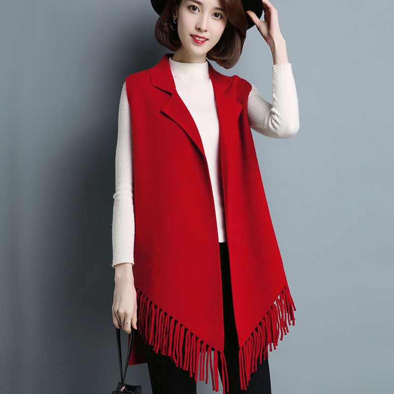 áo khoác nữ form rộng dày hàn quốc Áo Khoác cardigan Len Dệt Kim Không Tay Phối Tua Rua Thời Trang Thu Đông Hàng Mới 2023 Dành Cho Bạn Nữ