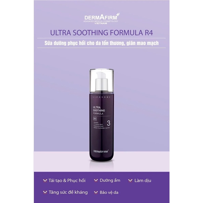 HÀNG CÔNG TY - Sữa dưỡng Dermafirm Ultra Soothing Formula R4 phục hồi cho da tổn thương giãn mao mạch 200ml