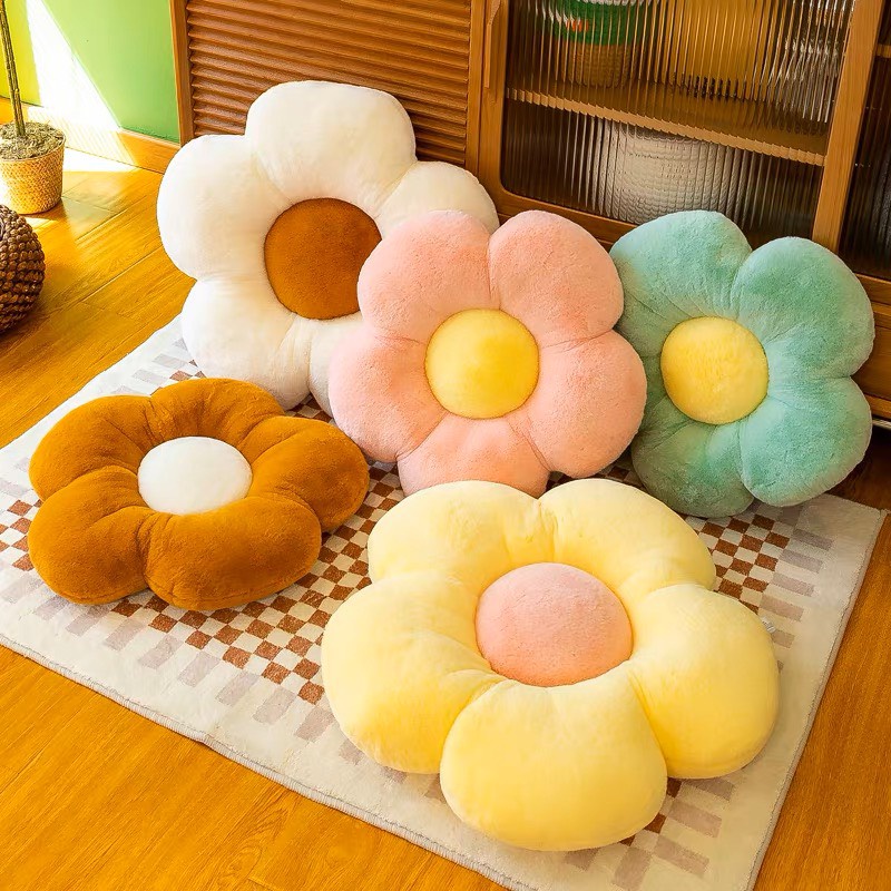 Gối Đệm Ngồi Flower Cushion Tựa Lưng Hình Hoa Cúc Màu Cam Lông