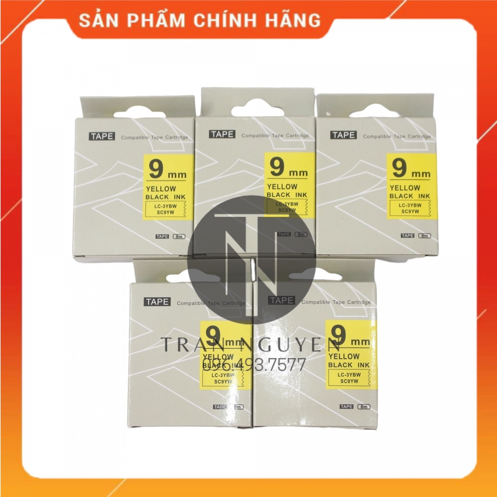 Nhãn in Tepra SC9YW  - Chữ đen nền vàng 9mm x 8m