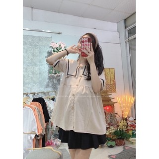 Áo babydoll đũi mềm viền đen
