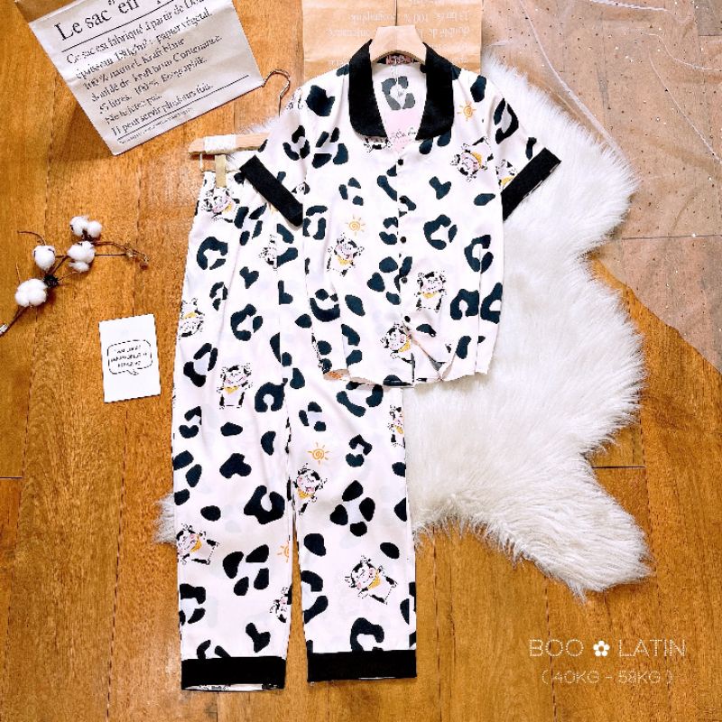 BỘ MẶC NHÀ PIJAMA LATIN LỤA CỔ SEN TNQD