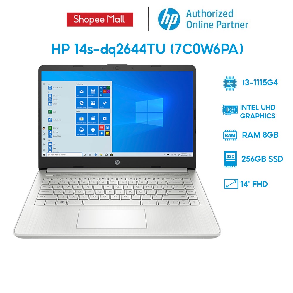 [Mã ELHP3TR giảm 12% đơn 500K] Laptop HP 14s-dq2644TU 7C0W6PA i3-1115G4 | 8GB | 256GB | 14' FHD