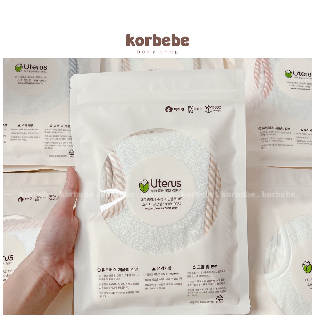 Khăn yếm 100% cotton cho bé nút cài bằng nam châm Uterus Hàn Quốc