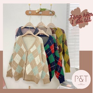 Áo cadigan len thổ cẩm nữ dáng dài tay vintage Hàn Quốc