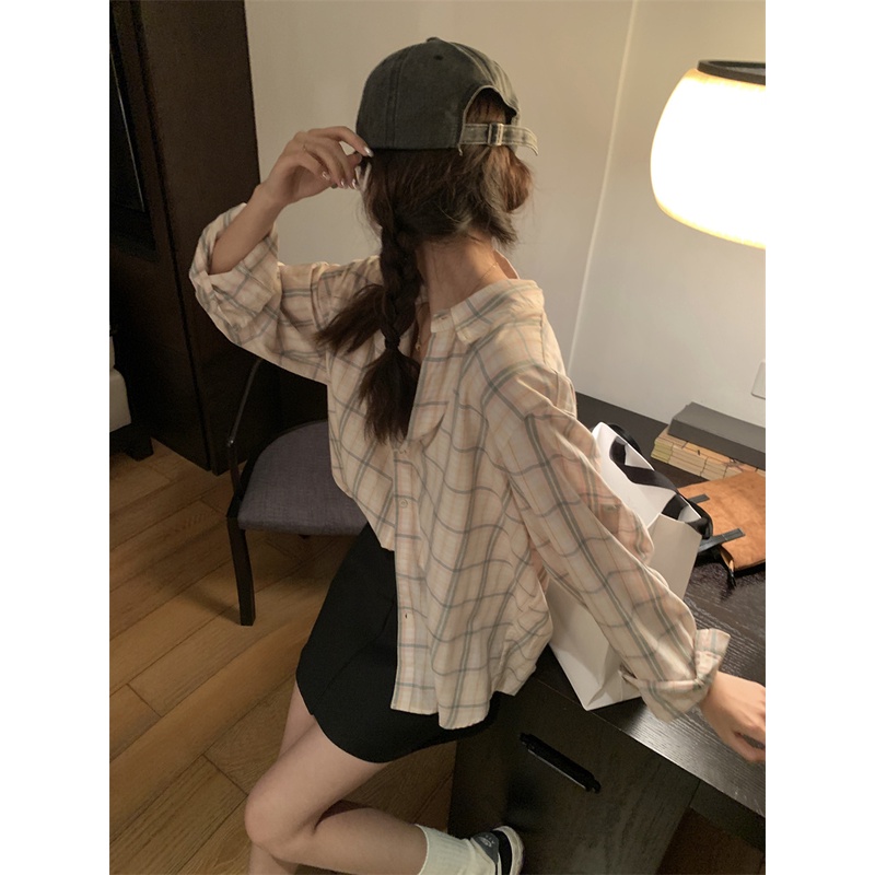 Áo sơ mi SUXI dài tay chống nắng họa tiết sọc caro thiết kế mới thời trang mùa xuân dành cho nữ