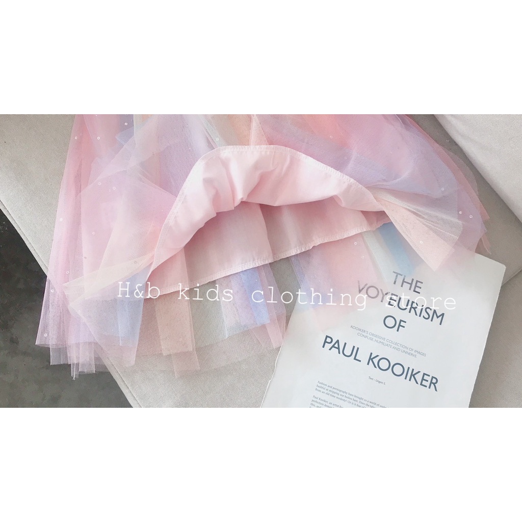 Váy 2 dây công chúa cầu vồng cực hot cho bé gái 8-20kg, váy cầu vồng hot tream 2023