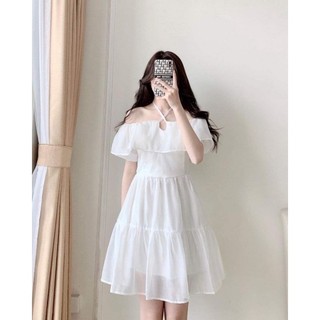 Váy cúc bọc trễ vai mặc 2 kiểu dễ thưn(TẶNG SON)