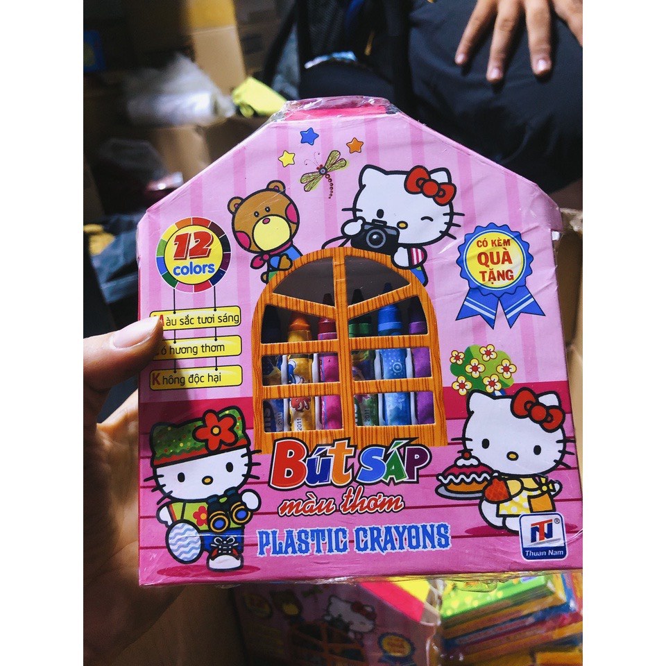 Bút sáp màu thơm 1 bộ 12 cây màu kèm đồ chuốt