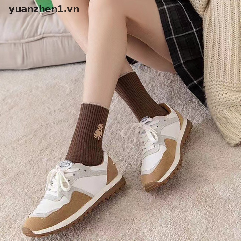 Set 5 Đôi Tất Cổ Cao In Hình Gấu Hoạt Hình Thời Trang Mùa Đông Cho Nữ