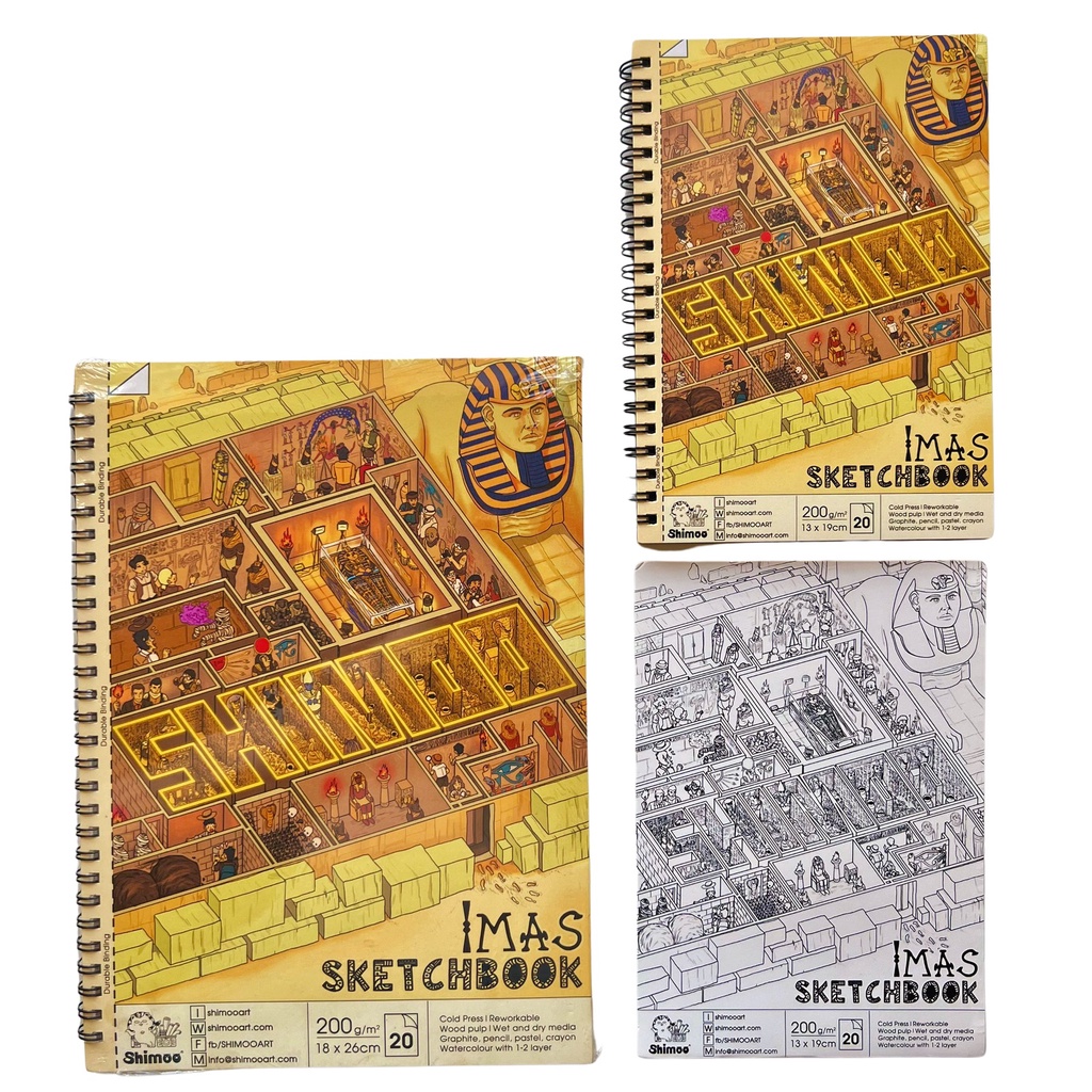 Sổ vẽ Shimoo Imas Sketchbook vẽ màu chì và màu nước định lượng 200gsm gáy lò xo kèm nét đứt dễ tách tờ