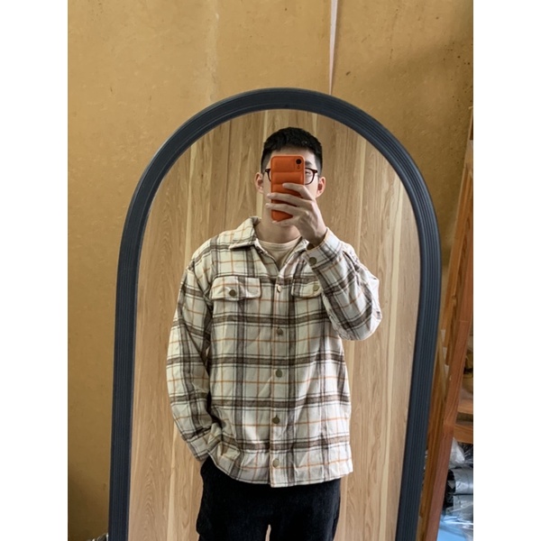 Áo sơ mi dạ flannel kẻ Timing xuất Âu dày dặn
