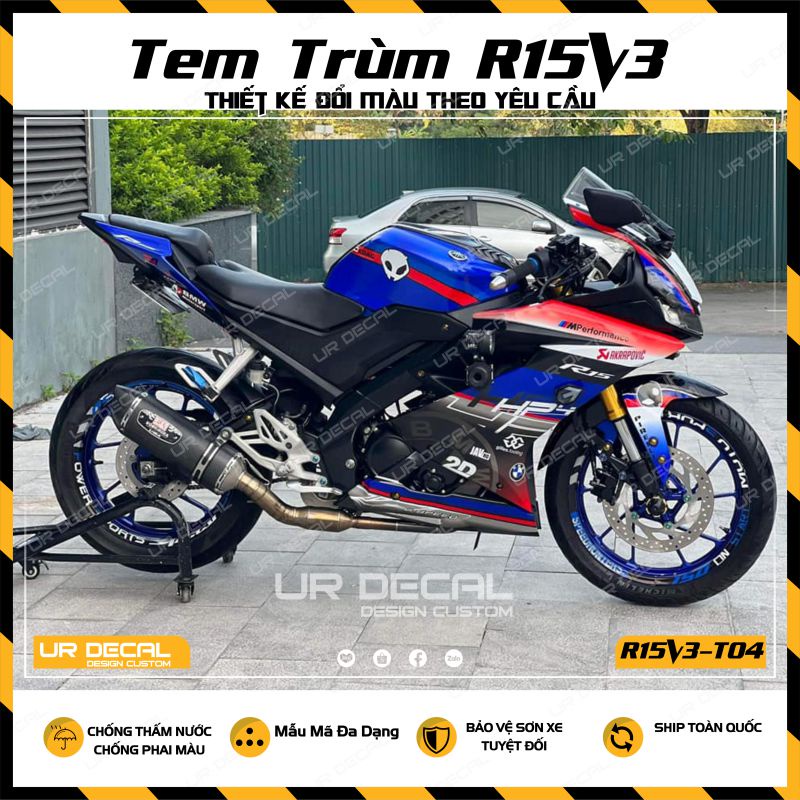 Tem Trùm Dán Xe R15 V3 Hp4 Đen Trắng Đỏ Siêu Chất  Ur Decal