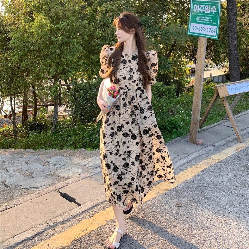 Đầm Hoa Mùa Hè 2023 Dáng Suông Tay Cộc Phong Cách Hàn Quốc Cổ Điển Kiểu Mới