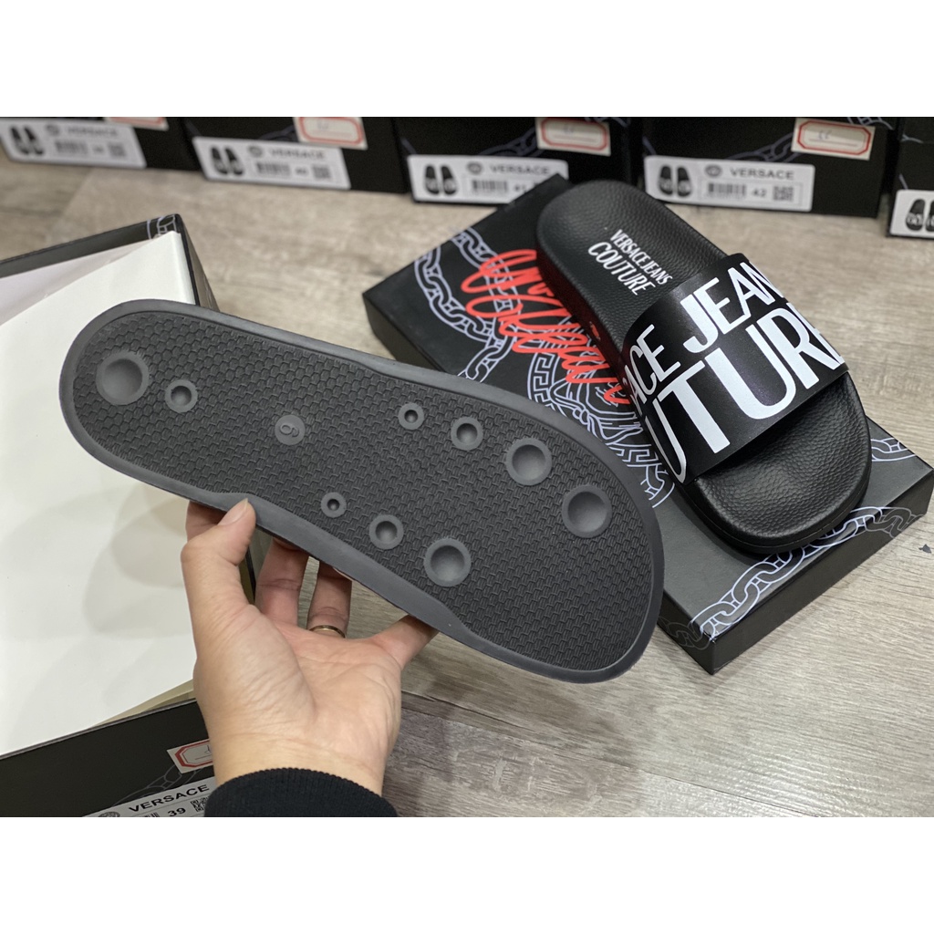 Dép Nam Versace Jeans Couture Logo Slippers In Black Màu Đen