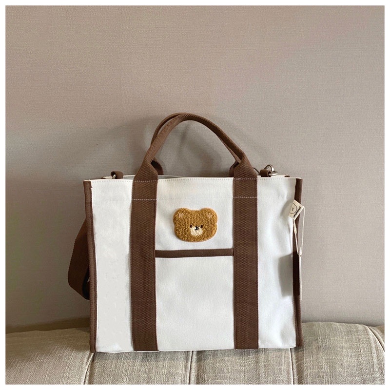 One Túi Xách canvas Cỡ Lớn Đa Năng Thêu Họa Tiết Phong Cách Hàn Quốc Cho Mẹ Bỉm Sữa
