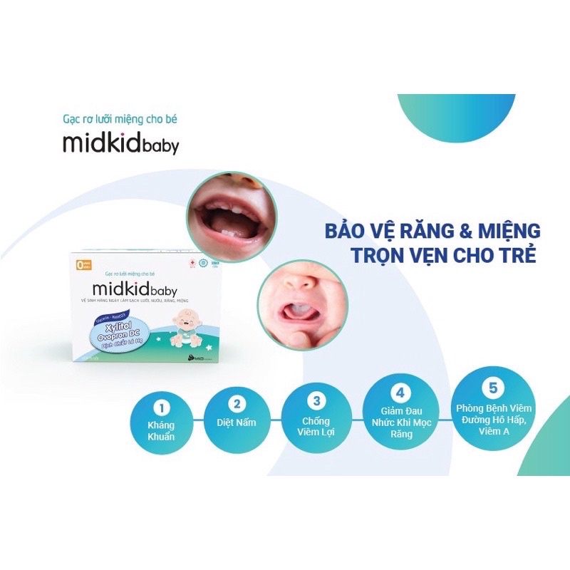 [FREE SHIP] Gạc rơ lưỡi Midkid baby chính hãng Midkidbaby chứa kháng thể Ovopron DC diệt khuẩn 99.9%