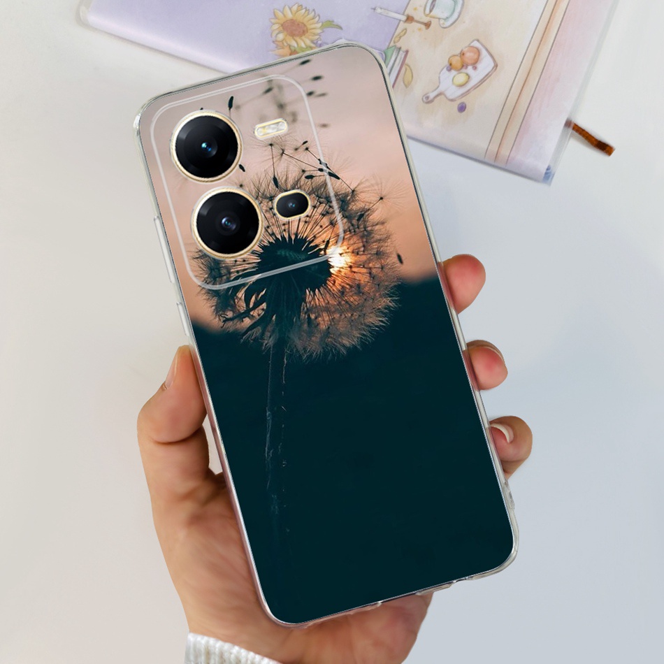 Ốp Điện Thoại Họa Tiết Hoa Và Mèo Cho Vivo V25 V25e V2201 V2202 VivoV25 5G V 25 25e 4G