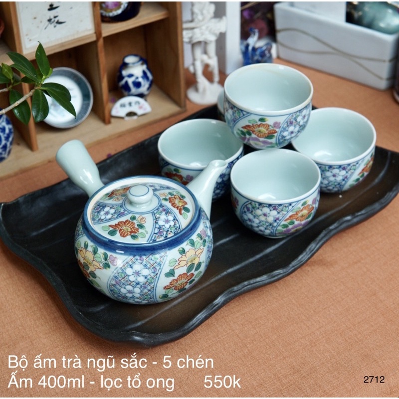 Bộ Ấm Trà Hoa Ngũ Sắc - Gốm Sứ Nhật Bản