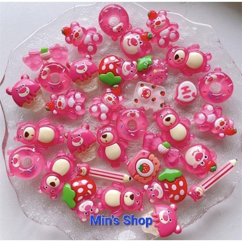 Combo 100 charm gấu dâu lộn xộn