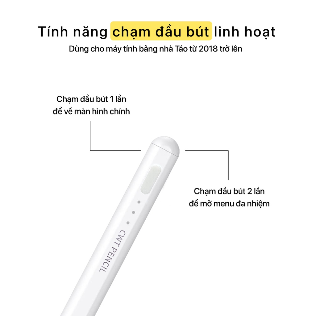 [IN TÊN MIỄN PHÍ] Bút cảm ứng CHILL WITH TATTY CWT pencil 2.0 hỗ trợ cảm ứng chống tì đè, sạc nhanh, nét thanh đậm