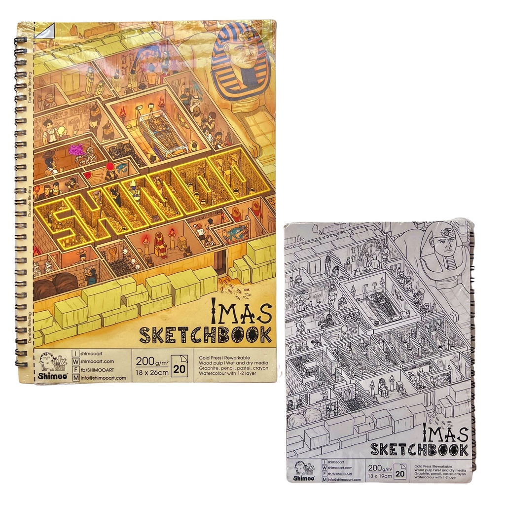 Sổ vẽ Shimoo Imas Sketchbook vẽ màu chì và màu nước định lượng 200gsm gáy lò xo kèm nét đứt dễ tách tờ
