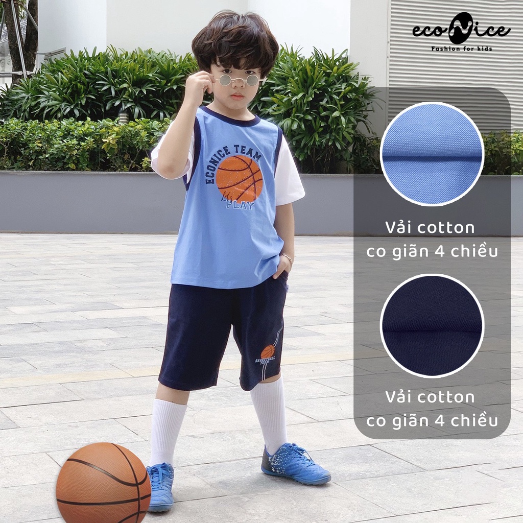 Đồ bộ quần áo thun cotton cho bé trai mặc mùa hè Econice Ecob75. Size đại trẻ em 2, 3, 4, 5, 6, 7, 8, 9, 10, 12 tuổi