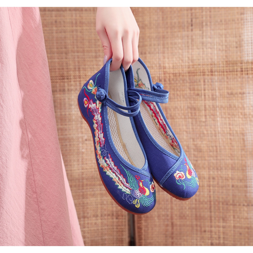 Giày Búp Bê Thêu Hình Chim Phượng Hoàng Phong Cách Trung Hoa Plus Size 34-43