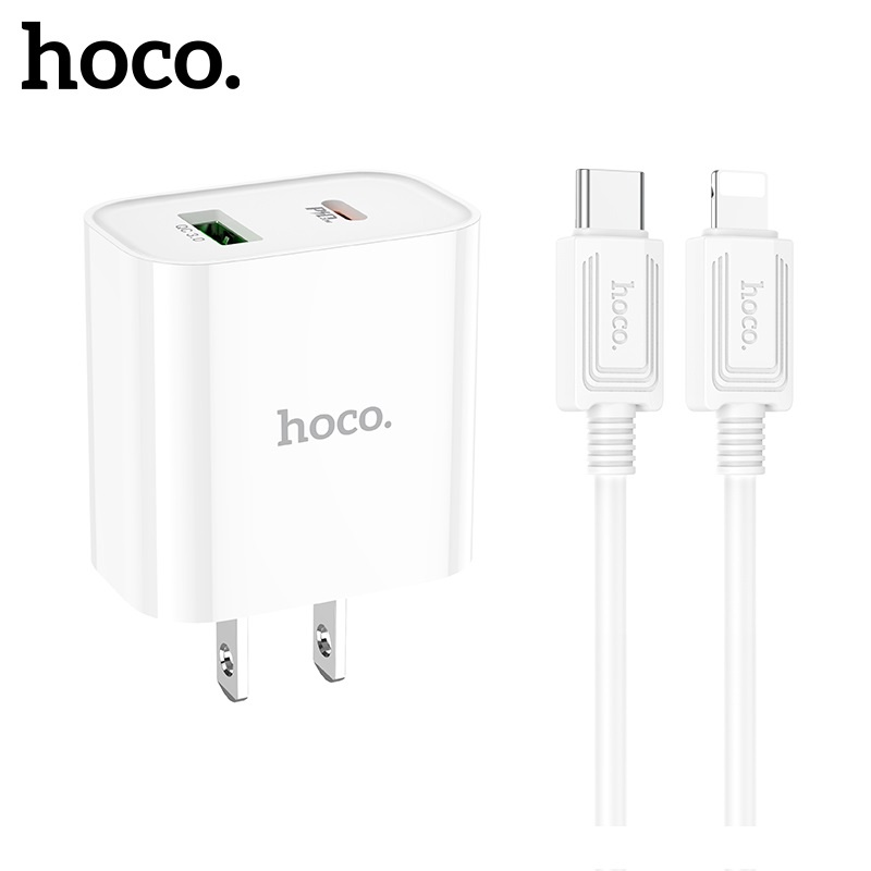 Bộ sạc Hoco C80 Plus 20W sạc nhanh ( kèm cáp Type-C to IP) củ sạc chân dẹt PD+QC3.0 chuẩn UK