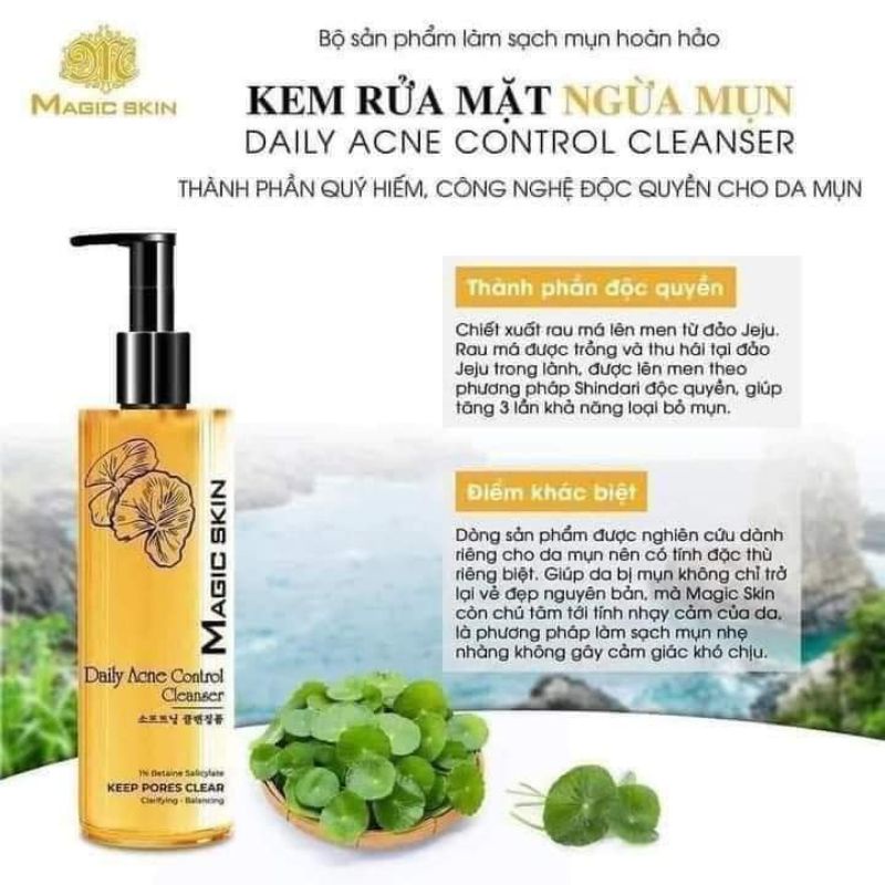 Sữa rửa mặt ngừa Mụn chiết xuất rau má Daily Acnes Control Cleanser Magic Skin